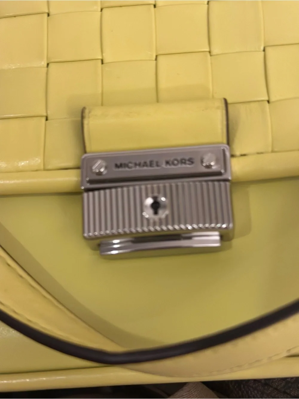 Michael Kors Yellow Woven Leather Shoulder Bag with Pom Pom Charm